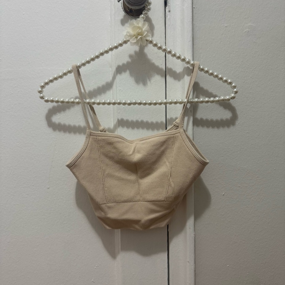 Fabletics Size Small Cloud Seamless Midi Bralette Beige / Tan Ribbed Rib